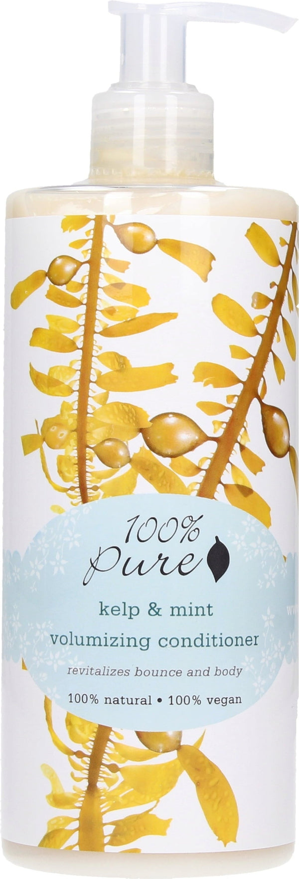 Balsamo volumizzante naturale Kelp e Menta 100% Pure, per capelli lucidi e pieni di volume. Prodotto vegano, cruelty-free, senza glutine. VeroBelloBio.