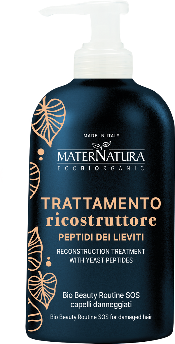 MaterNatura SOS Trattamento Ricostruttore ai Peptidi di Lievito per capelli danneggiati. Formula bio per una bellezza autentica e consapevole.