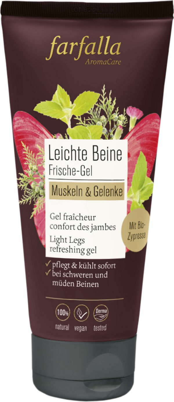 farfalla Gel Rinfrescante Muscoli e Articolazioni per gambe stanche, con menta e cipresso, 100ml. Sollievo naturale post-sport.