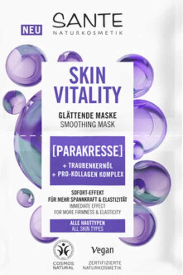 Maschera viso levigante SANTE Skin Vitality bio per una pelle idratata e luminosa. Un rituale di bellezza consapevole con VeroBelloBio.