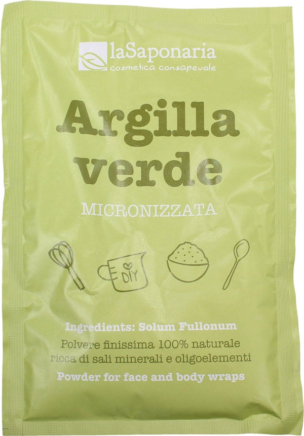 Argilla Verde La Saponaria 100g per maschere purificanti, ideale per pelli grasse e miste
