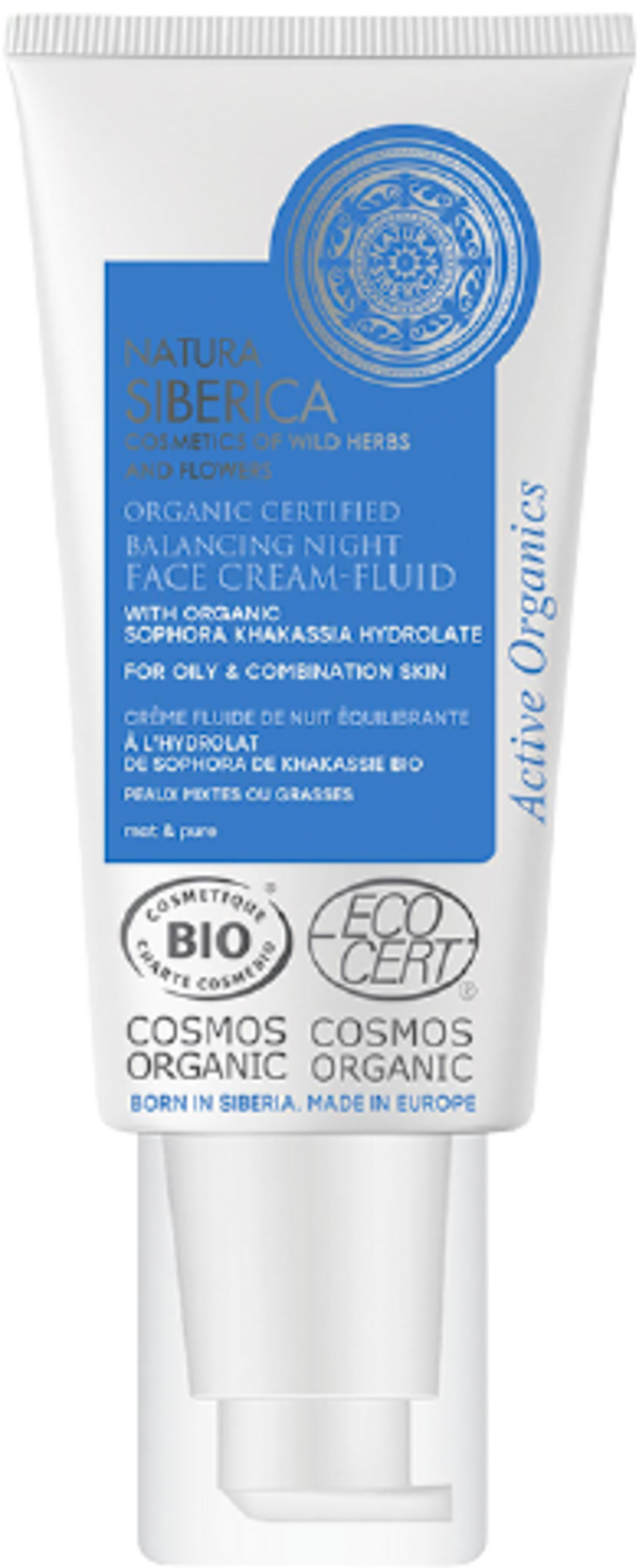 Natura Siberica Balancing Night Face Cream-Fluid, crema notte biologica vegana per pelle grassa e mista, con Pagoda Giapponese e Baical per un incarnato opaco ed equilibrato