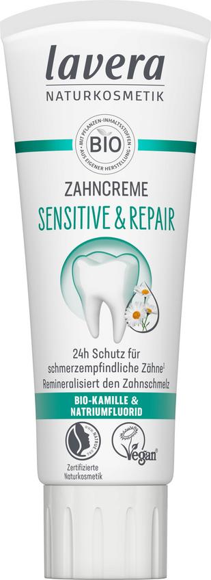 Dentifricio Lavera Sensitive & Repair da 75 ml per denti sensibili e una bocca fresca con ingredienti bio e vegan. Scopri la bellezza autentica su VeroBelloBio.