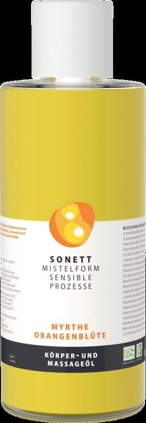 Olio corpo e massaggio Sonett Mistelform, mirto e fiori d'arancio, per una pelle elastica e un momento di puro relax. Bellezza consapevole e naturale.