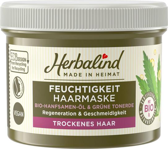 Herbalind Maschera Idratante per Capelli con Olio di Canapa e Argilla Verde, 200 ml, per capelli secchi e fragili. Prodotto da Herbalind, vegano e certificato NaTrue. Bellezza consapevole e naturale.