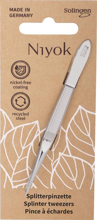 Pinzetta Niyok a punta fine per peli incarniti e schegge. Acciaio riciclato, senza nichel, per una bellezza consapevole e autentica.
