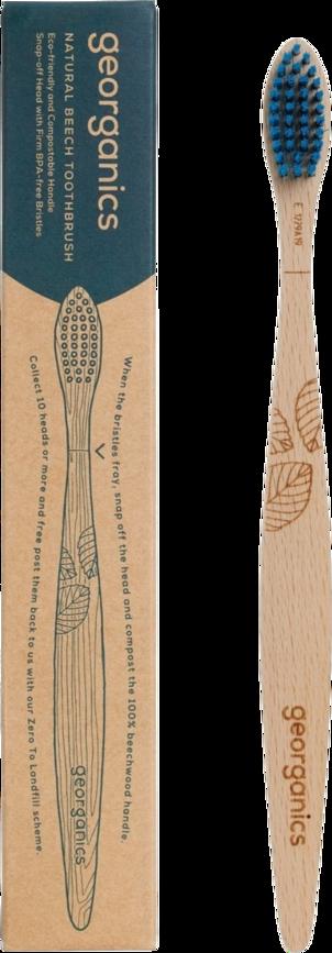 Spazzolino Georganics in faggio con setole rigide senza BPA per igiene orale sostenibile e consapevole. VeroBelloBio.