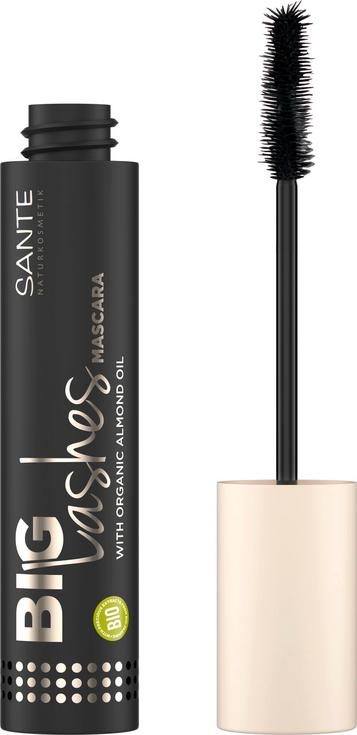 Mascara volumizzante SANTE Big Lashes 01 Black per ciglia naturali e idratate, formulato con olio di mandorre bio per una bellezza autentica e senza filtri.