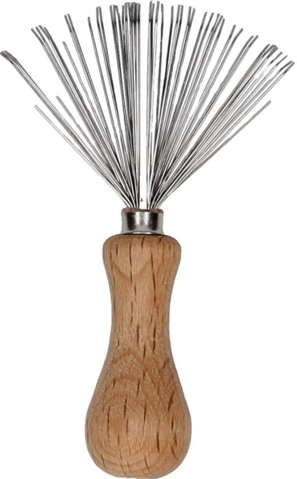 Kostkamm Brush Cleaner, pettinino pulisci spazzole in legno di faggio e setole metalliche ricurve per rimuovere capelli e sporco. Accessorio essenziale per l'igiene delle spazzole e la cura dei capelli.