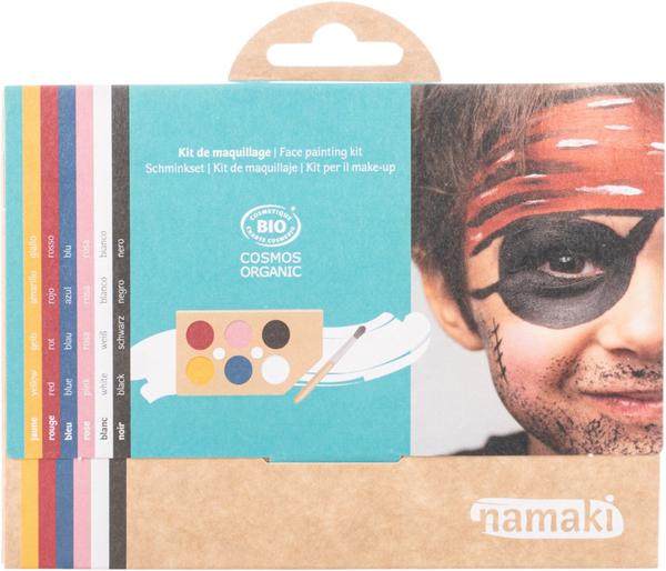 Kit trucca bimbi arcobaleno Namaki, colori naturali e sicuri per pelli sensibili e creative. Divertimento bio garantito per feste e giochi.