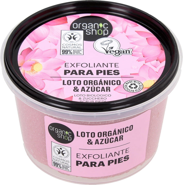 Organic Shop Foot Scrub Zucchero e Loto, esfoliante piedi biologico e vegano per pelle vellutata e nutrita. Certificato BDIH - Cosmos Natural.