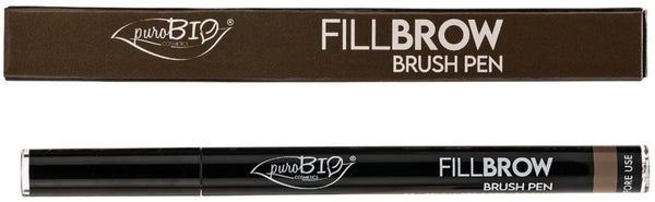 puroBIO Cosmetics Fillbrow Brush Pen 02 per sopracciglia definite e naturali, colore marrone cenere, cosmetico biologico vegano per bellezza autentica.