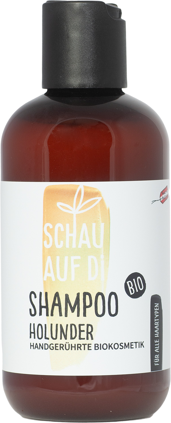 Flacone di Shampoo al Sambuco Schau auf di 200ml per capelli luminosi e facili da pettinare, formula bio naturale di VeroBelloBio