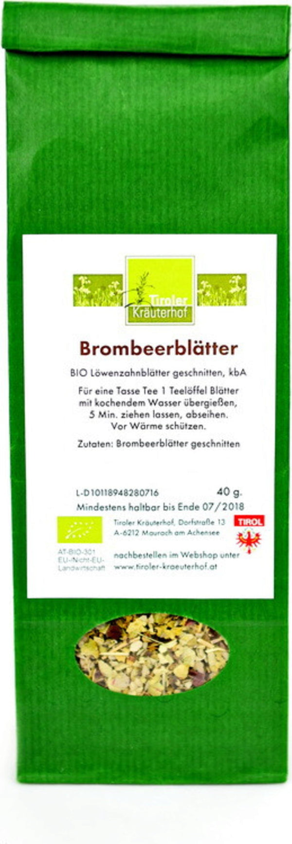 Tisana biologica alle foglie di mora Tiroler Kräuterhof, ideale per momenti di relax e benessere digestivo. Certificata Austria Bio Garantie.