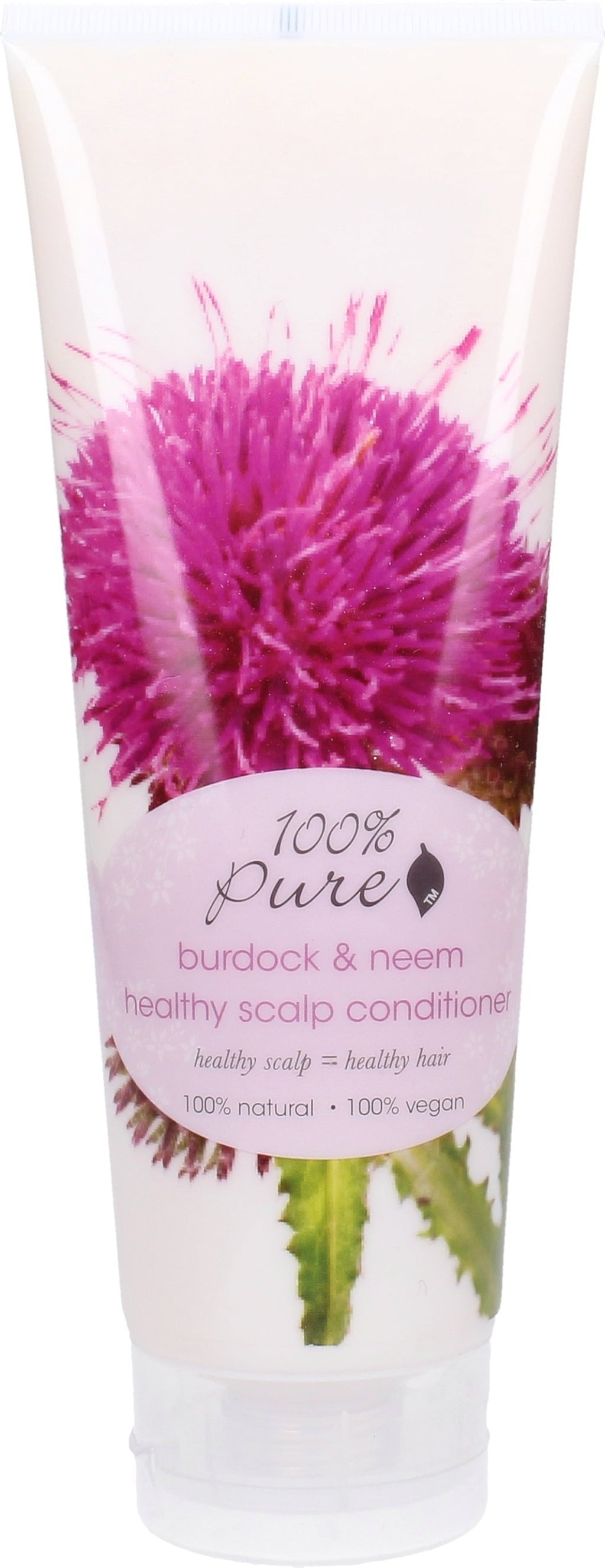 Balsamo biologico 100% Pure Burdock & Neem per cuoio capelluto sano, idratazione profonda e capelli morbidi. Con aloe vera e olio di neem, ideale per chi cerca bellezza autentica e consapevole.