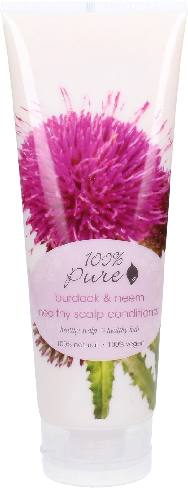 Balsamo biologico 100% Pure Burdock & Neem per cuoio capelluto sano, idratazione profonda e capelli morbidi. Con aloe vera e olio di neem, ideale per chi cerca bellezza autentica e consapevole.