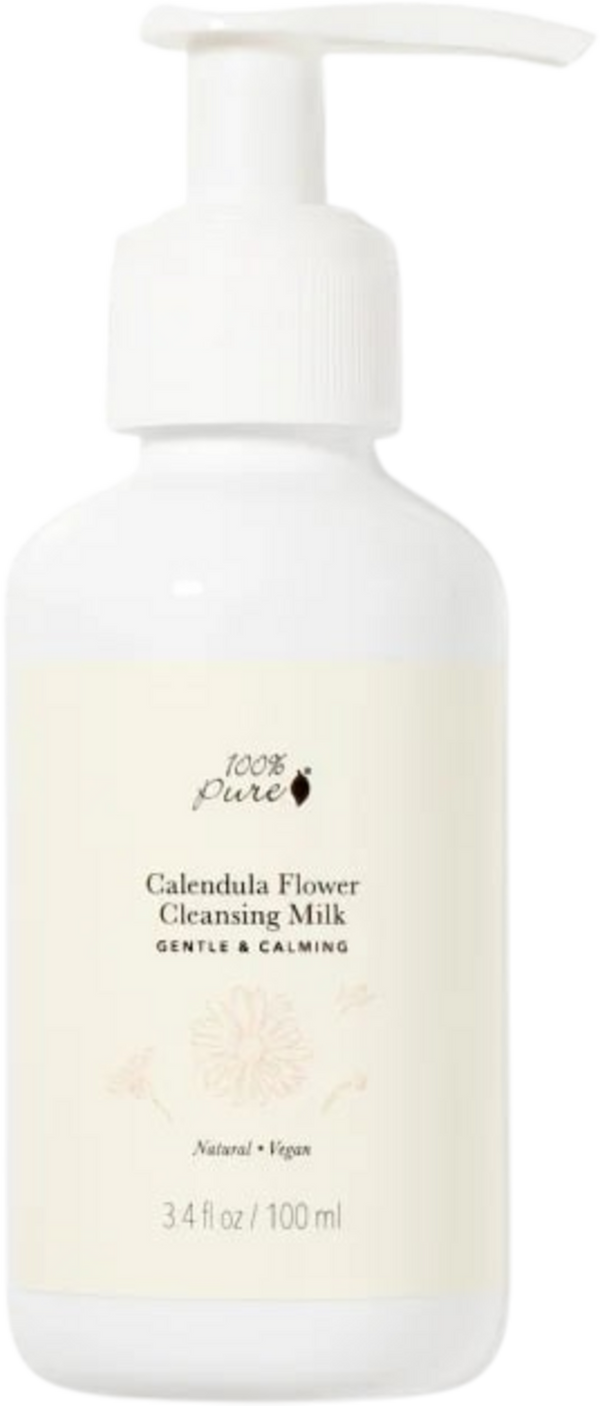 Flacone di latte detergente viso 100% Pure alla calendula e camomilla per pelle sensibile di VeroBelloBio.