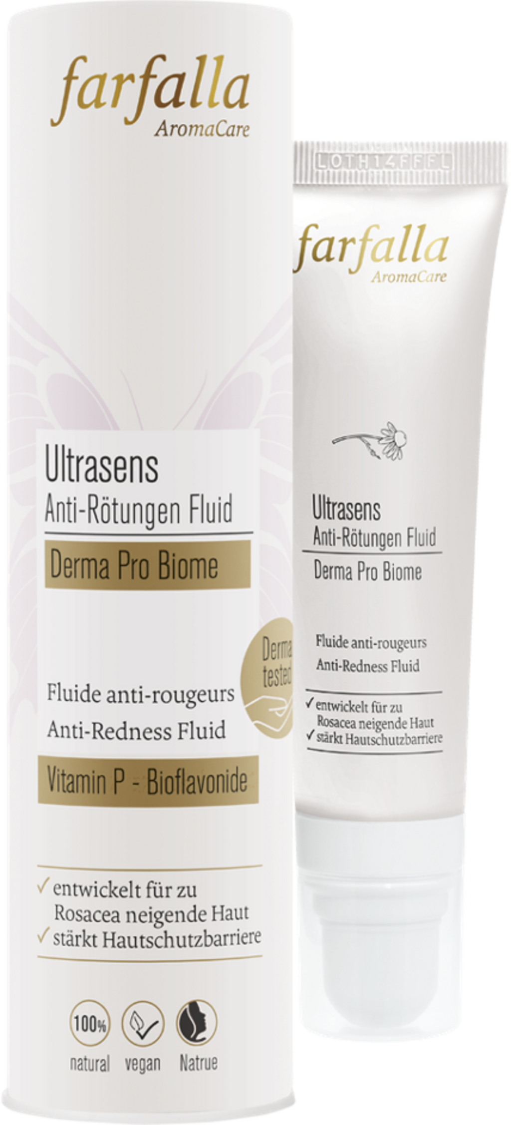 Farfalla Ultrasens Derma Pro Biome Fluido Anti-Rossori per pelle sensibile e arrossata, formula vegan e biologica con camomilla e Rutin. Formato 30ml.