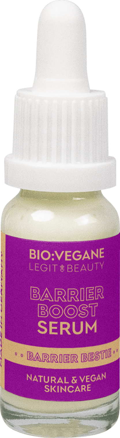 BIO:VÉGANE Legit Beauty Barrier Boost Serum - Siero viso biologico con fitoretinolo e squalano per pelle giovane e luminosa. Bellezza reale, senza filtri.