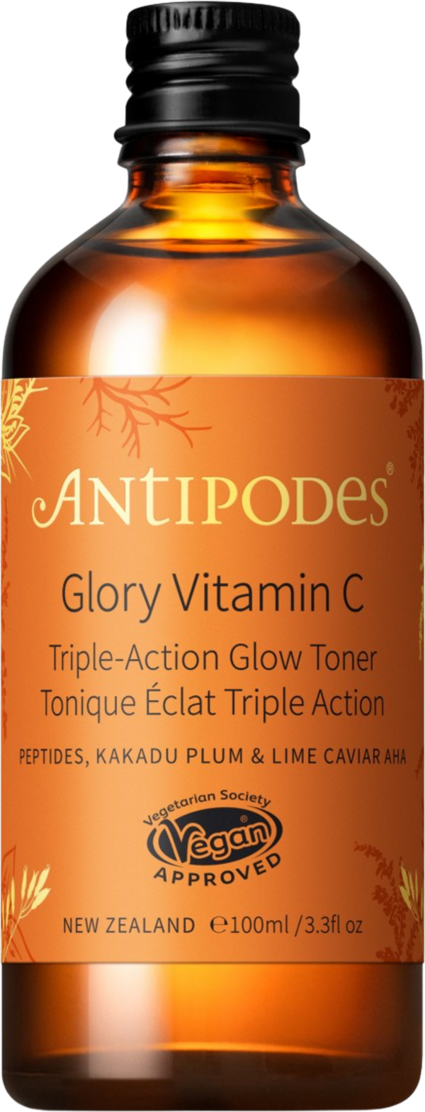 Tonico viso illuminante Vitamina C Antipodes Glory per pelle matura e con macchie scure, 100ml. Riduci l'iperpigmentazione e ottieni un incarnato luminoso con questo tonico vegano bio.