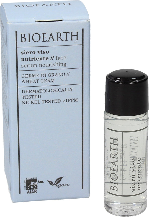 Siero Viso Nutriente Bioearth 5ml per pelle secca e disidratata, con germe di grano, avena e vitamina B3. Certificato AIAB, Vegan, Nickel Tested.
