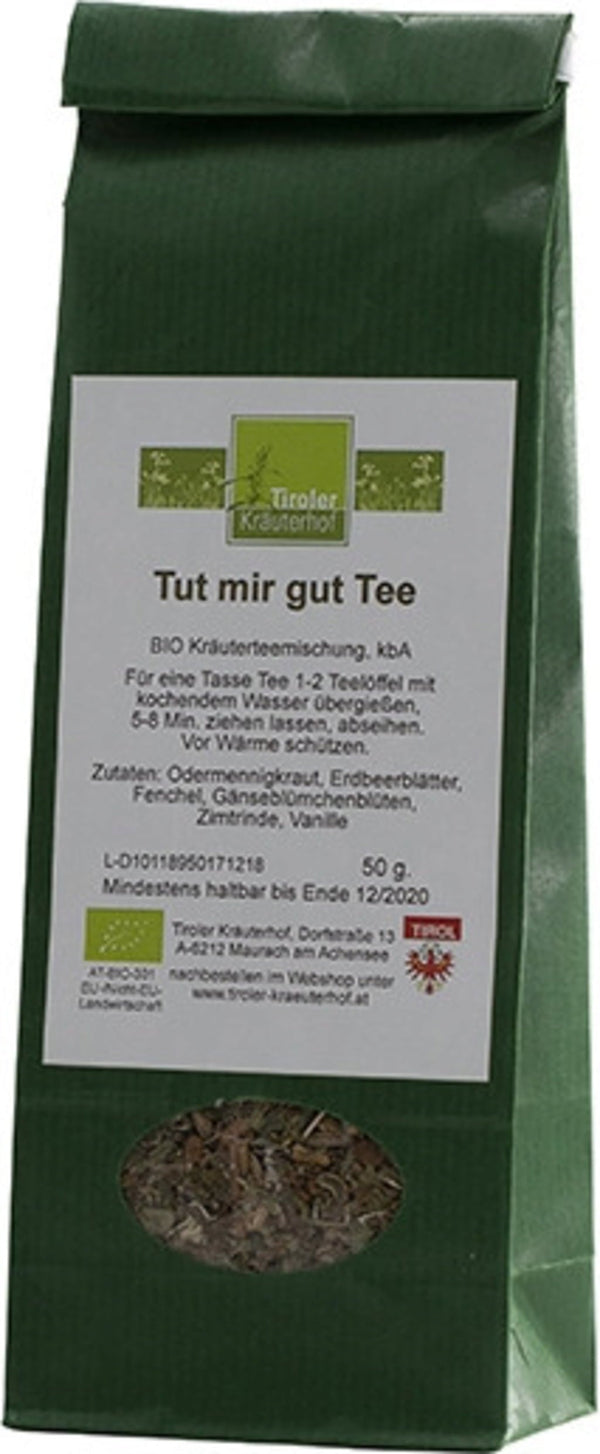 Tisana biologica benessere Tiroler Kräuterhof con agrimonia, finocchio e vaniglia per leggerezza e digestione. Confezione da 50g.