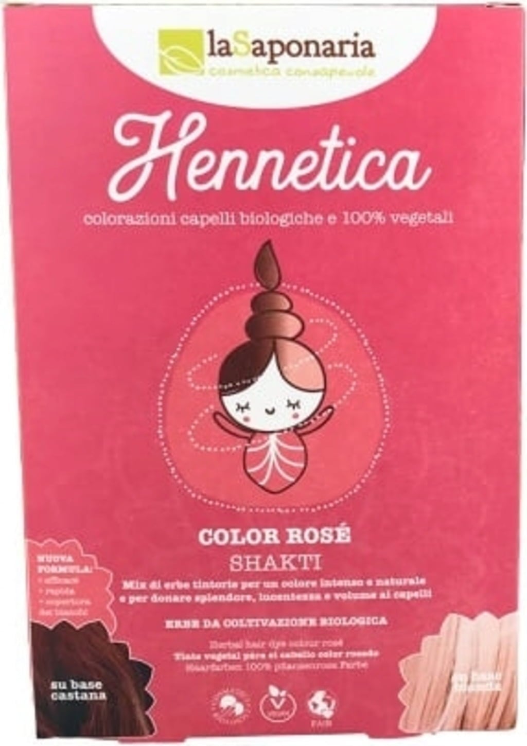 La Saponaria Tinta Vegetale Color Rosé Shakti, 100g. Riflessi rosa/viola naturali, formulazione bio e vegan, senza ammoniaca, per una bellezza reale e capelli sani. Ideale per la tua skincare routine naturale.
