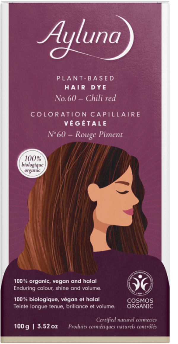 Tinta vegetale Ayluna Rosso Peperoncino per capelli, colorazione naturale e bio senza ammoniaca per un colore vibrante e lucido. VeroBelloBio.