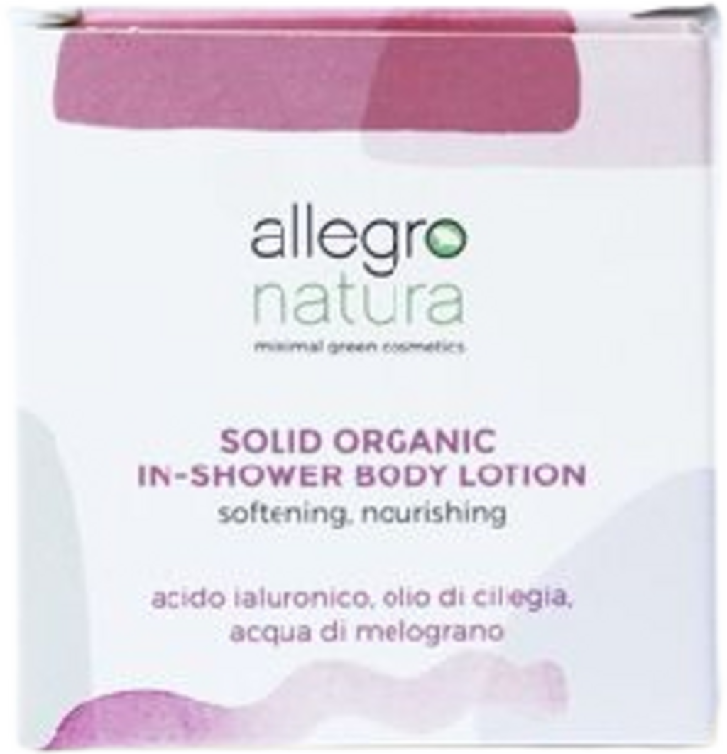 Allegro Natura Crema Solida Nutriente In-Shower 75g per pelle morbida e idratata, senza plastica. Ideale per la bellezza consapevole.