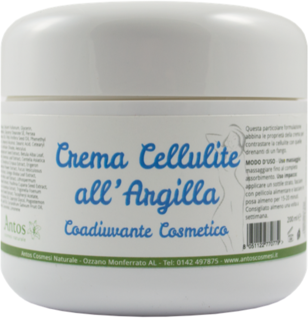 Antos Crema Cellulite all'Argilla per un trattamento drenante ed elasticizzante, 200ml. Texture ricca con ingredienti naturali per pelle a buccia d'arancia. VeroBelloBio.