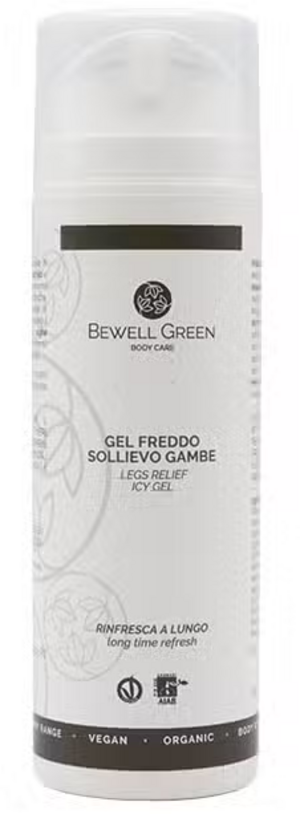 BeWell Green Gel Freddo Sollievo Gambe 150 ml, rinfrescante per gambe pesanti e stanche con mentolo e alghe marine per un benessere immediato.