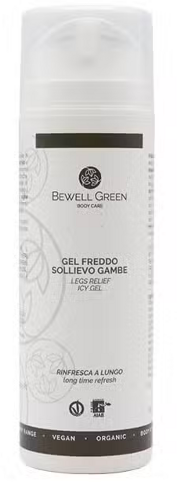 BeWell Green Gel Freddo Sollievo Gambe 150 ml, rinfrescante per gambe pesanti e stanche con mentolo e alghe marine per un benessere immediato.