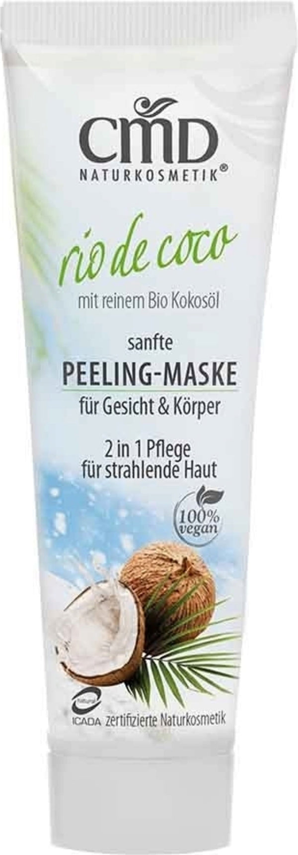 Maschera peeling viso biologica Rio de Coco di CMD Naturkosmetik per pelle idratata e pulita, con estratto di bambù e olio di cocco. Adatta a pelli sensibili.