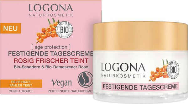 Crema giorno LOGONA Age Protection con olivello spinoso e rosa damascena per pelle matura, effetto rivitalizzante e luminosità naturale. Logona Crema Giorno Biologica.