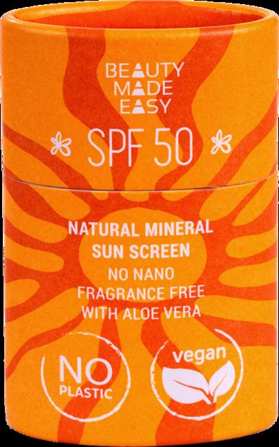 BEAUTY MADE EASY Stick Solare Viso SPF 50 con Aloe Vera, protezione UVA/UVB, senza profumo e plastic-free