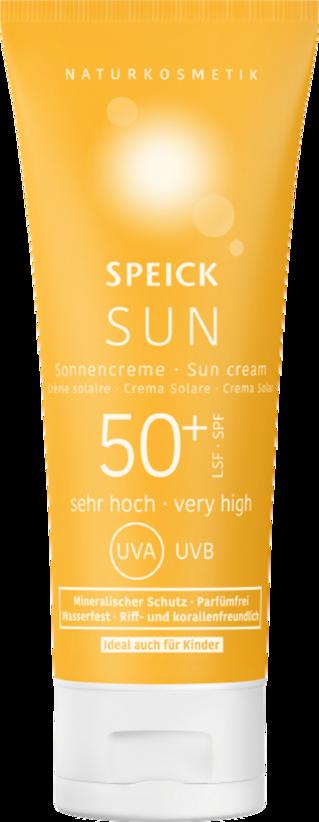 Crema solare SPEICK SUN SPF 50+ per viso e corpo, protezione alta per pelle sensibile e abbronzatura consapevole. Vera bellezza bio senza filtri.