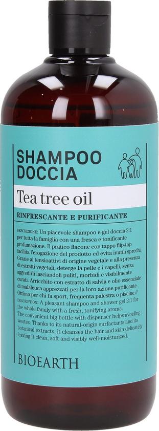Shampoo Doccia Tea Tree Oil Bioearth 500ml per pelle e capelli, vegano e rinfrescante - VeroBelloBio