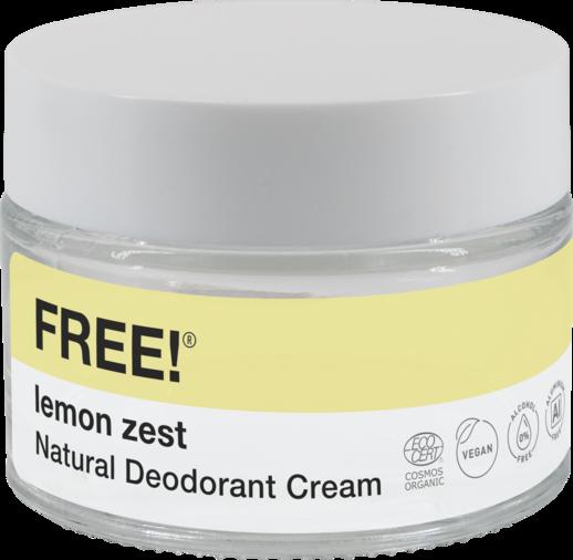 Deodorante naturale in crema Free! Organics Limone e Pompelmo per ascelle fresche e pelle nutrita