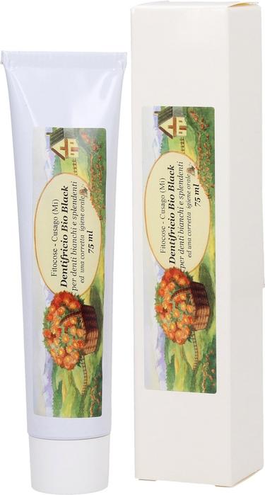 Dentifricio Bio Black Fitocose con carbone attivo per igiene orale naturale e sorriso smagliante