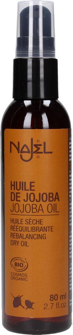 Najel Olio di Jojoba Biologico 80ml per pelle e capelli, nutrizione naturale, certificato bio e vegano, bellezza consapevole, antistress