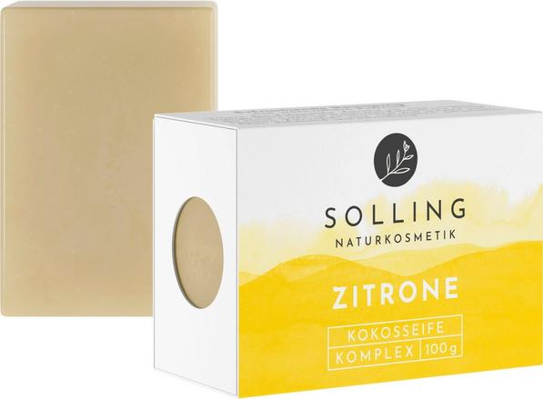 Saponetta al Limone SOLLING Naturkosmetik con olio di cocco, certificata NaTrue. Per una pelle idratata e radiosa, in linea con i valori di bellezza autentica e consapevole di VeroBelloBio.