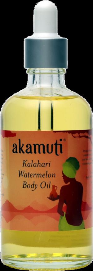Olio corpo Akamuti Kalahari Watermelon per pelle stanca, con May Chang e lime per un profumo frizzante e rivitalizzante, prodotto da Akamuti per VeroBelloBio. Celebra la bellezza reale.