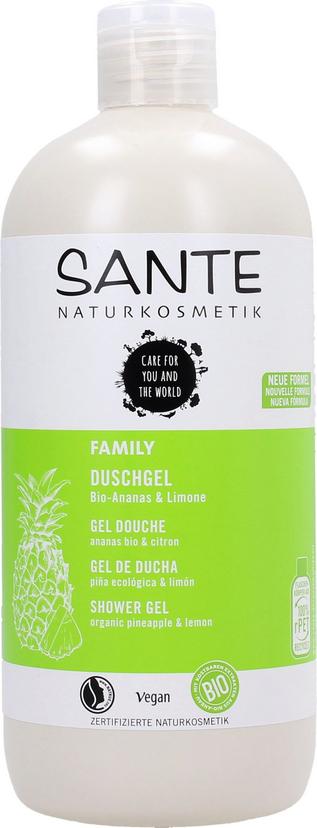 Gel doccia SANTE Family Ananas & Limone bio per una pelle morbida e idratata, vegano, certificato NaTrue. Prodotto da SANTE.