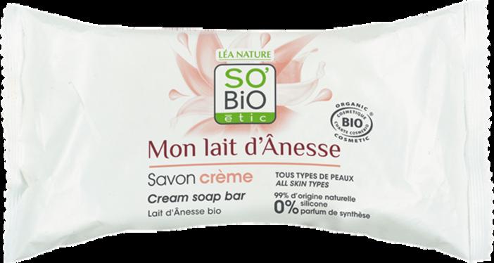Sapone cremoso viso al latte d'asina LÉA NATURE SO BiO étic per pelle morbida e curata, bellezza consapevole