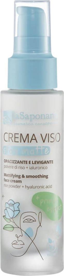 Crema viso opacizzante e levigante La Saponaria per pelli miste e grasse, con ingredienti bio per un incarnato uniforme e radioso. VeroBelloBio.