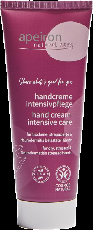 Crema mani intensiva Apeiron con olio di baobab e papaya per idratazione profonda e protezione. Ideale per pelli irritate e sensibili. Un tocco di benessere per le tue mani. Prodotto vegan e cruelty-free.