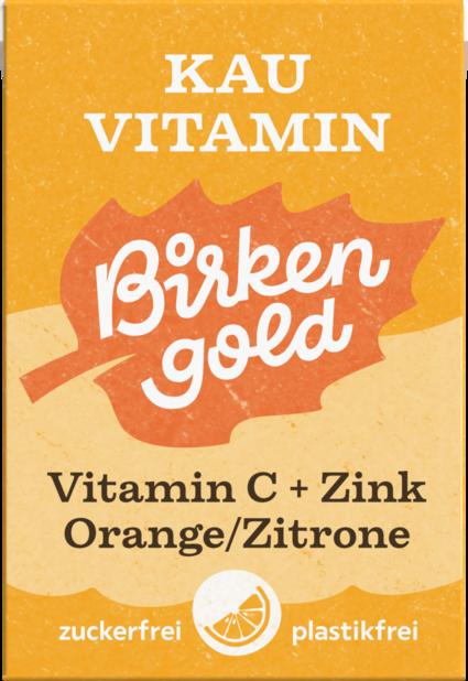 Gomme da masticare naturali Birkengold con Vitamina C e Zinco al gusto arancia e limone per supportare le difese immunitarie e il benessere orale