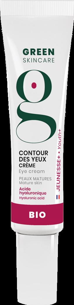 Crema contorno occhi JEUNESSE+ Green Skincare per pelle matura, riduce rughe e occhiaie, con ingredienti bio certificati. Bellezza consapevole e autentica.