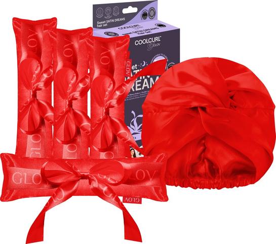 GLOV COOLCURL 'Sweet Dreams' Satin Set rosso per ricci senza calore e capelli luminosi, ideale per una bellezza naturale e consapevole. Celebra la tua autenticità con VeroBelloBio.
