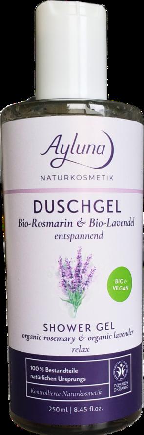 Ayluna Gel Doccia Rosmarino Bio e Lavanda Bio 250ml - Detergente corpo biologico e vegan per una pelle detersa e idratata, con note mediterranee. Prodotto da Ayluna, disponibile su VeroBelloBio.
